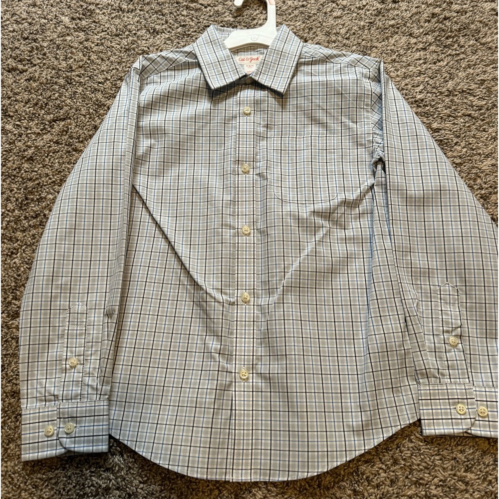 Blue/gray/navy plaid long sleeve shirt